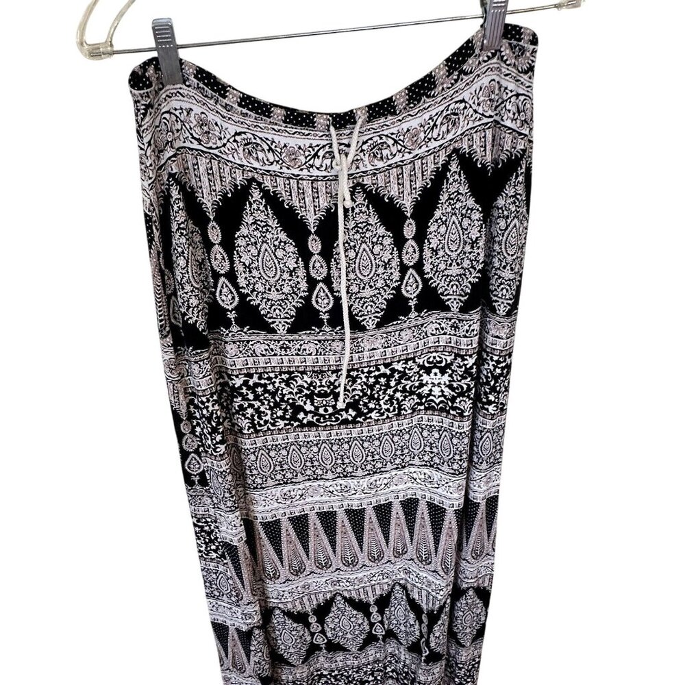 Bobeau Womens Full Length Black Boho Mandala Maxi Skirt Large Casual